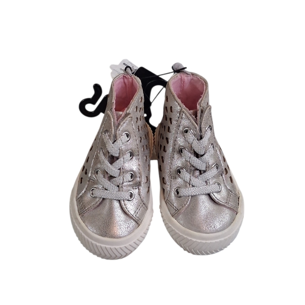 Wonder Works Stylish Silver High Top Baby Sneakers Size 2